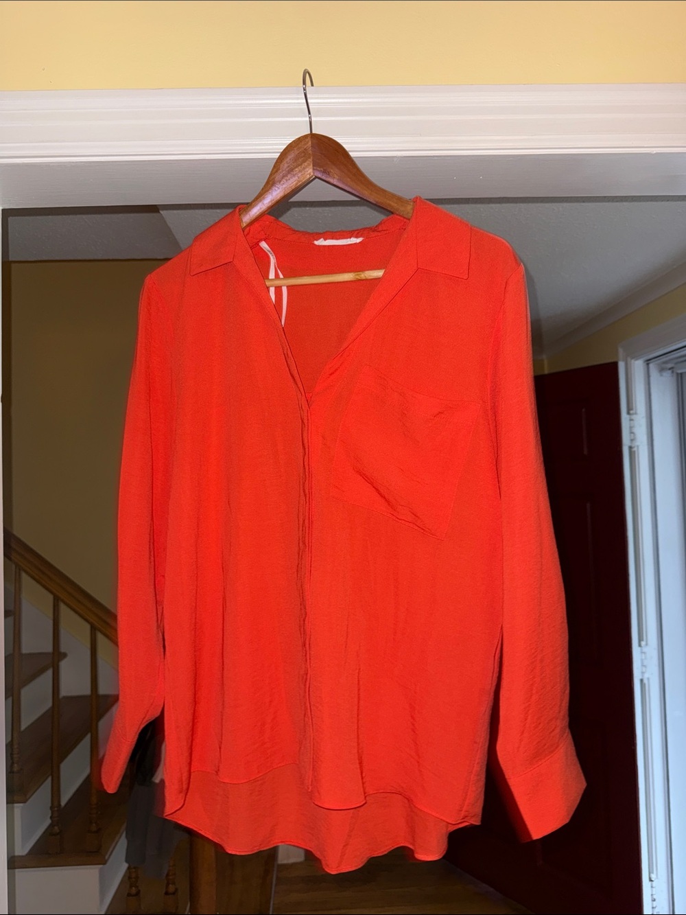 Primark Bright Orange Long-Sleeve Button-Down Blouse